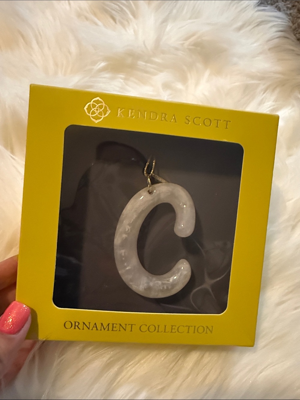 Kendra Scott Gray Marble 'C' Ornament with Gold Cord